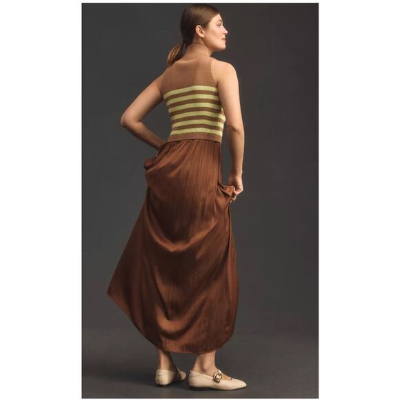 Anthropologie Brown and Yellow Striped Maxi Dress - Picture 2 of 8